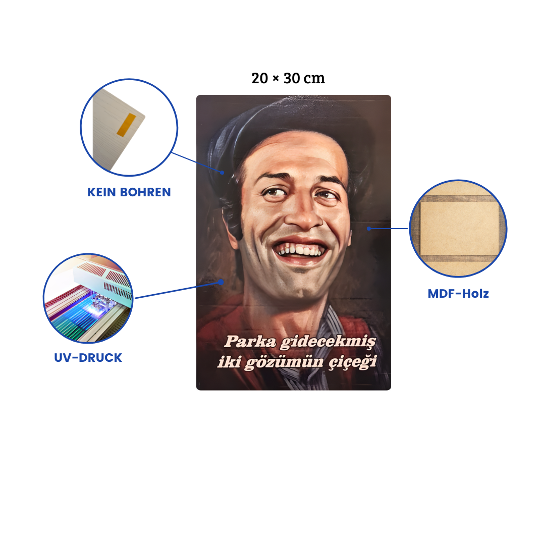 Kemal Sunal Saban Wandbild / Retro Ahsap Poster Duvar Resmi