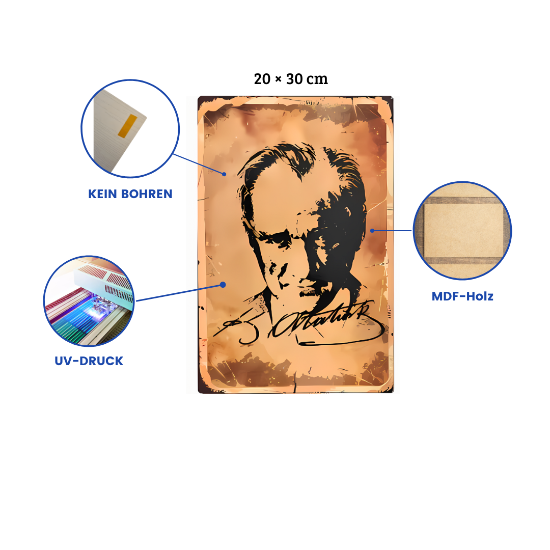 Atatürk Wandbild Retro Ahsap Poster Duvar Resmi