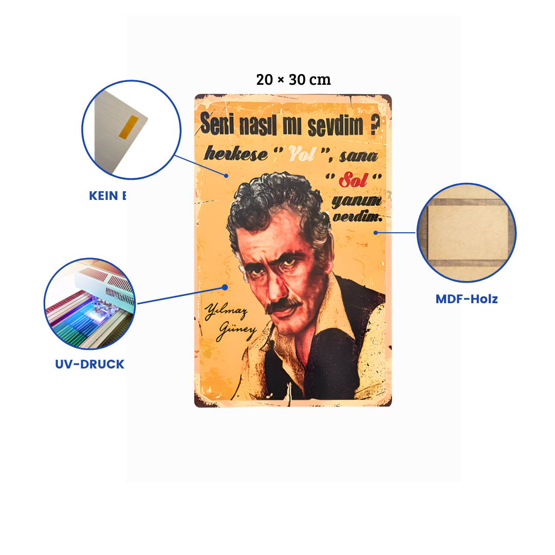 Yilmaz Güney Wandbild Retro Ahsap Poster Duvar Resmi