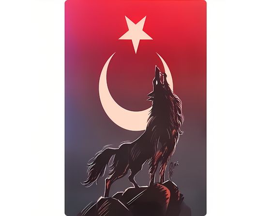Türkische Flagge mit Wolf Wandbild / Retro Ahsap Poster Duvar Resmi