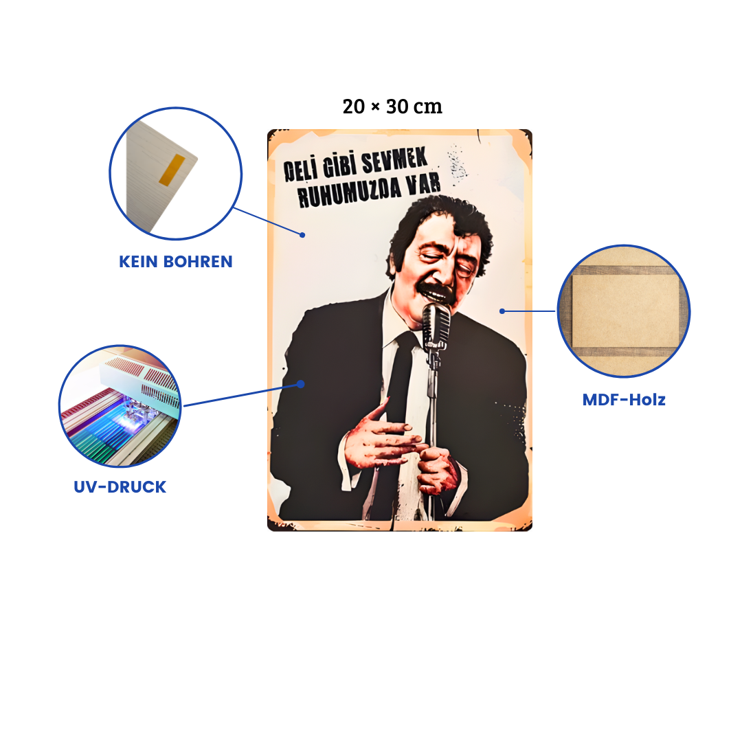 Müslüm Gürses Wandbild Retro Ahsap Poster Duvar Resmi